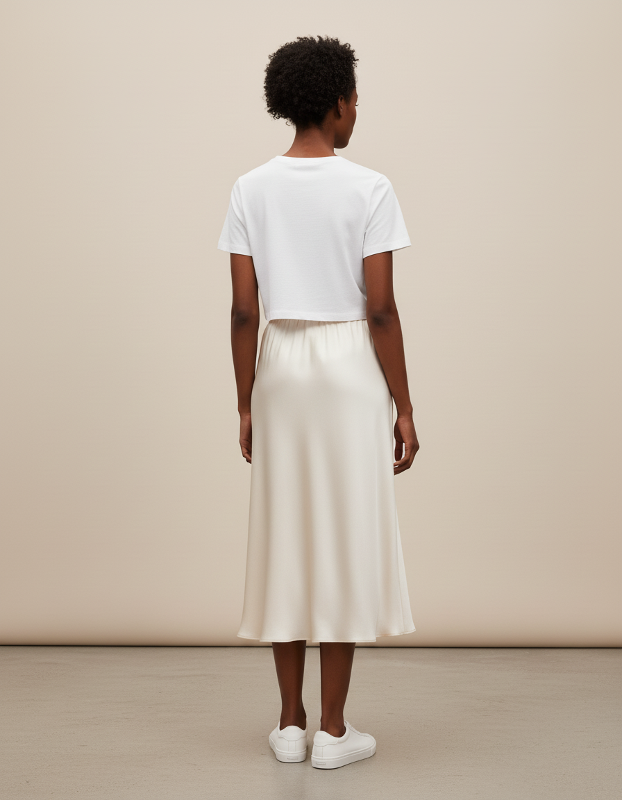 Jupe Longue Soie Crème Élégante