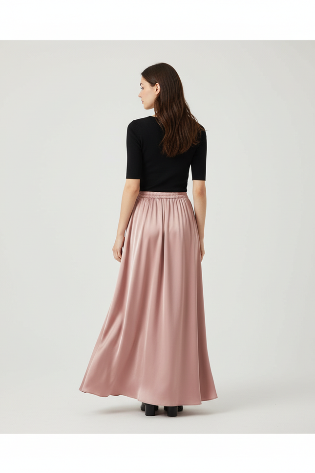 Jupe Longue Rose Soie Fluide