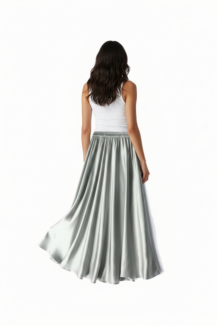 Jupe Longue Soie Argentée Fluide