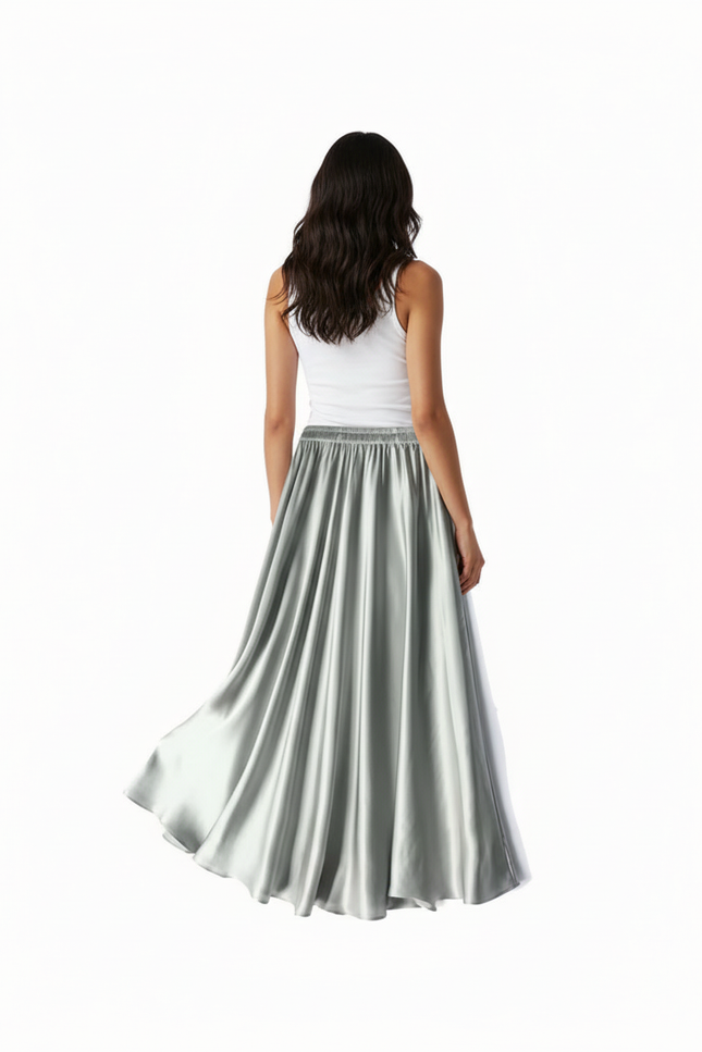 Jupe Longue Soie Argentée Fluide