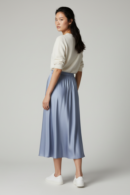Jupe Longue Bleue Fluide Plissée