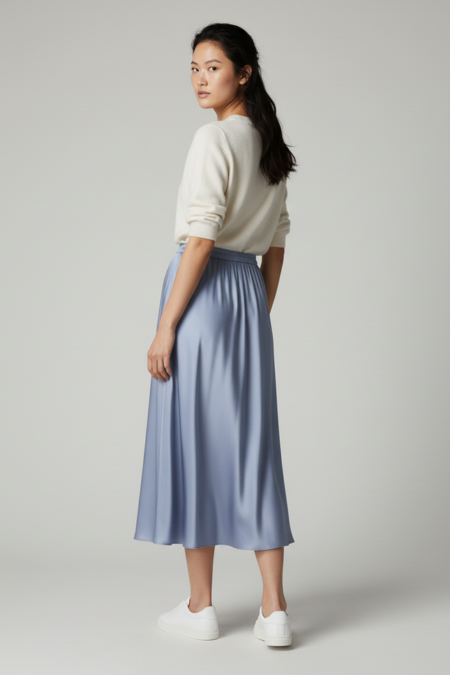 Jupe Longue Bleue Fluide Plissée