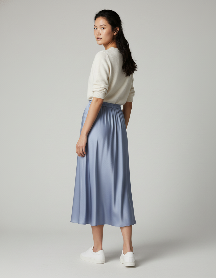 Jupe Longue Bleue Fluide Plissée