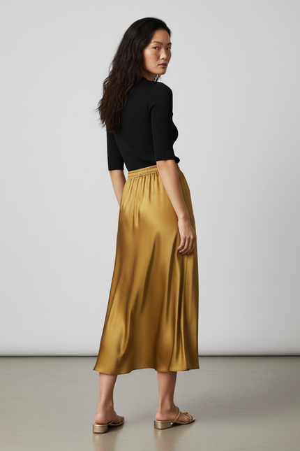 Jupe Longue Dorée Soie Plissée