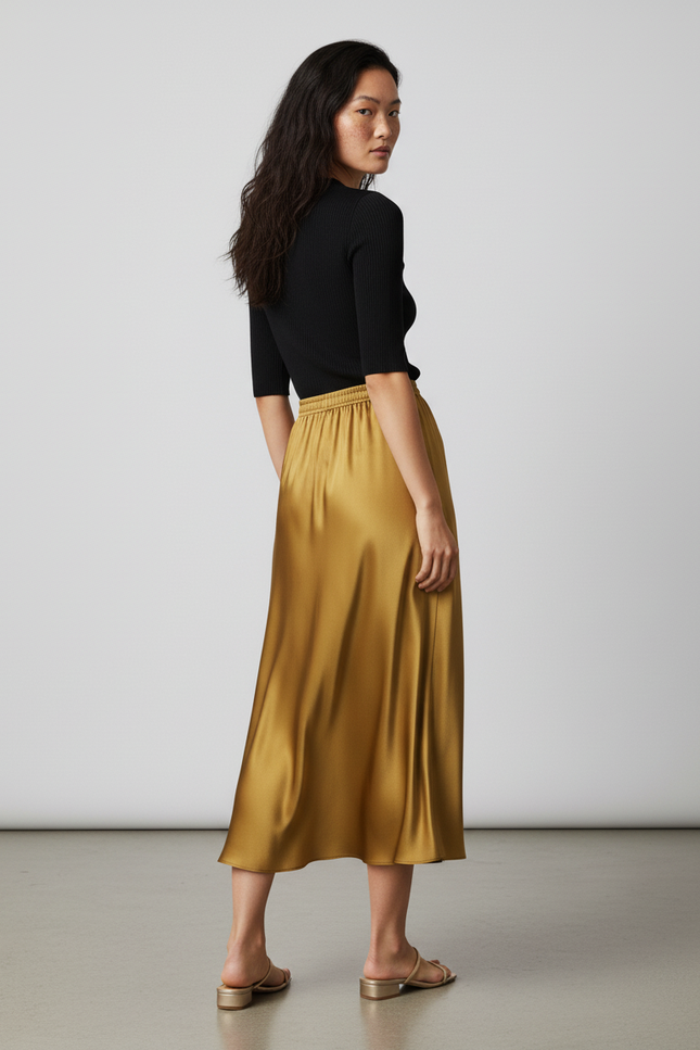 Jupe Longue Dorée Soie Plissée