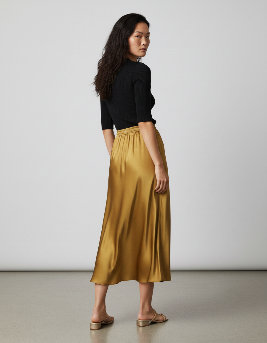 Jupe Longue Dorée Soie Plissée