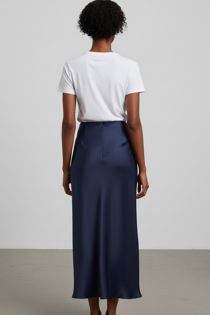 Jupe Longue Bleu Marine Satinée Fluide