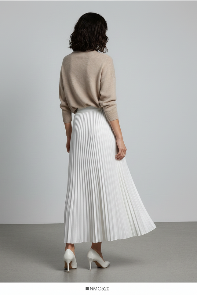 Jupe Longue Blanche Plissée Élégante Bohème