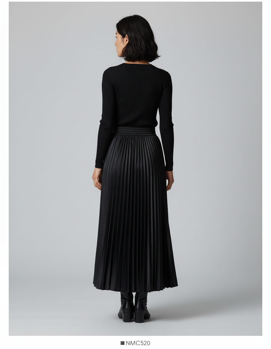 Jupe Longue Satinée Plissée Élégante