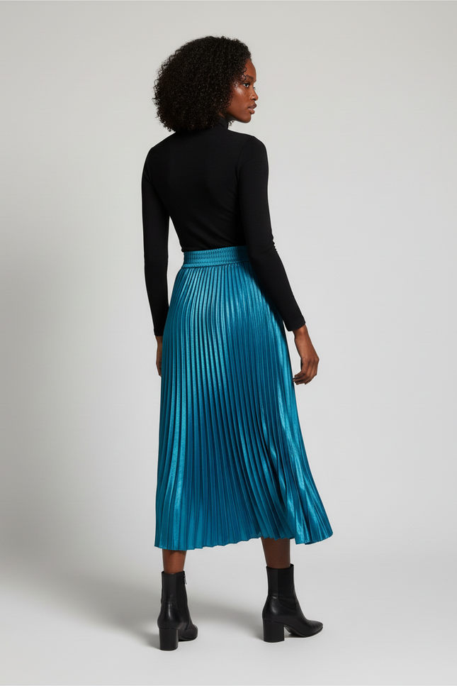 Jupe Longue Satinée Plissée Élégante Femme