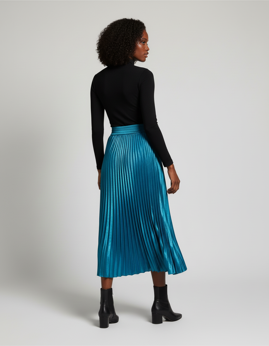 Jupe Longue Satinée Plissée Élégante Femme