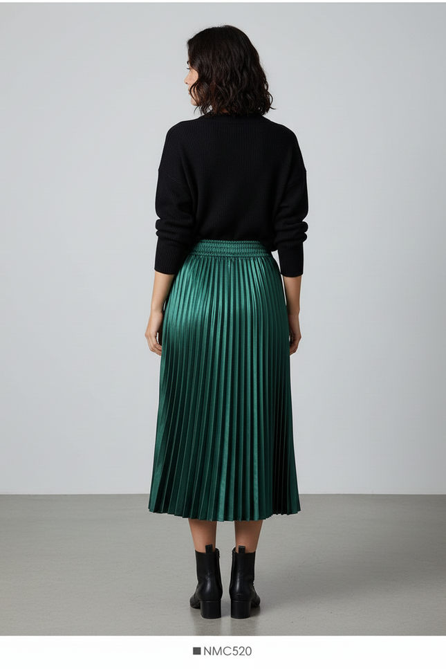 Jupe Longue Satinée Plissée Élégante Mode