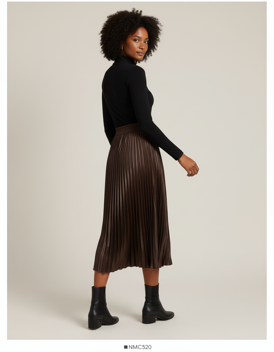 Jupe Longue Satin Plissée Élégante