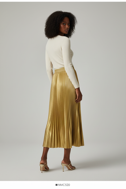 Jupe Longue Satinée Plissée Élégante Tendance