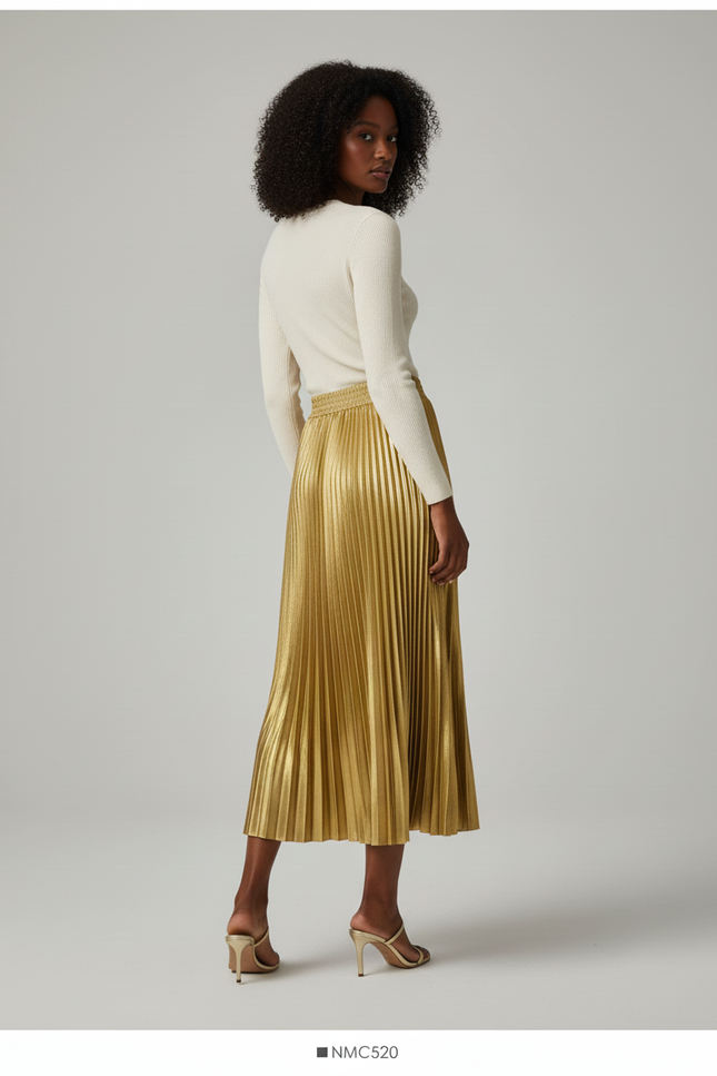 Jupe Longue Satinée Plissée Élégante Tendance