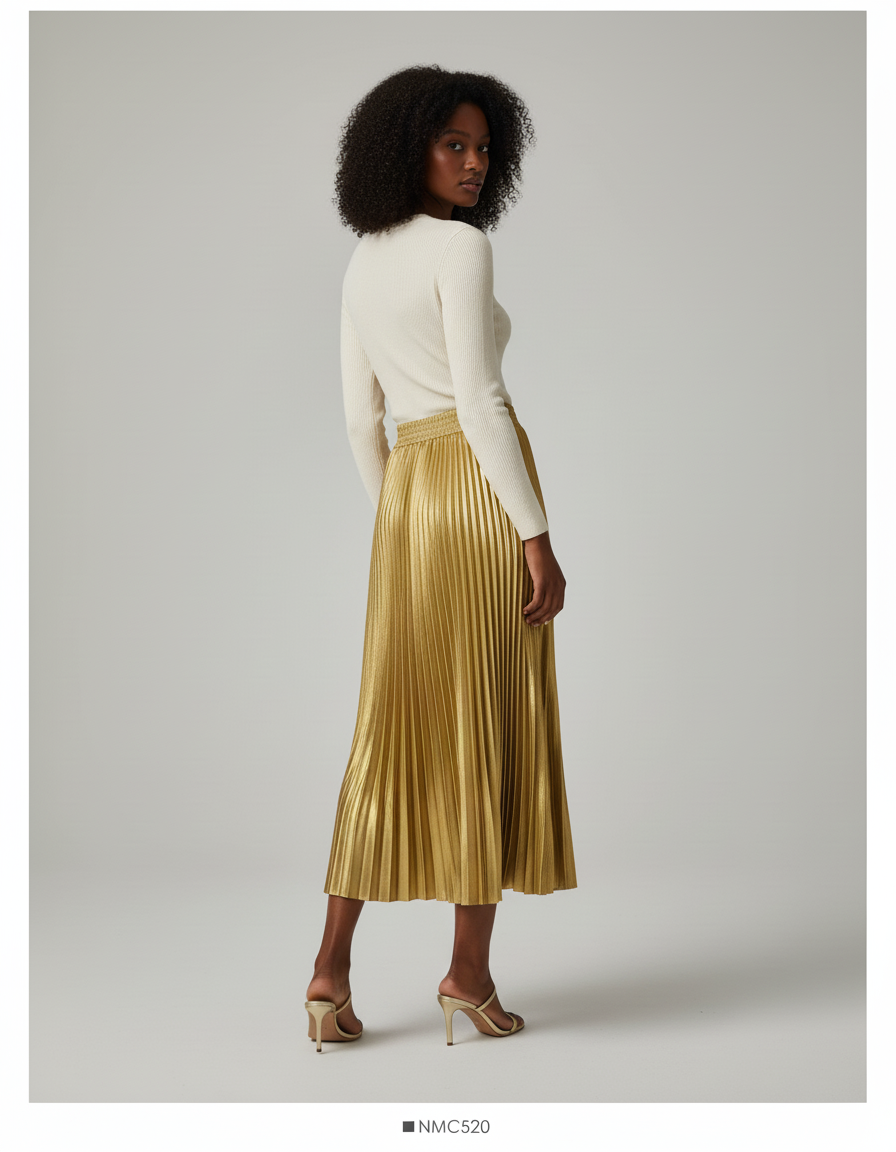 Jupe Longue Satinée Plissée Élégante Tendance