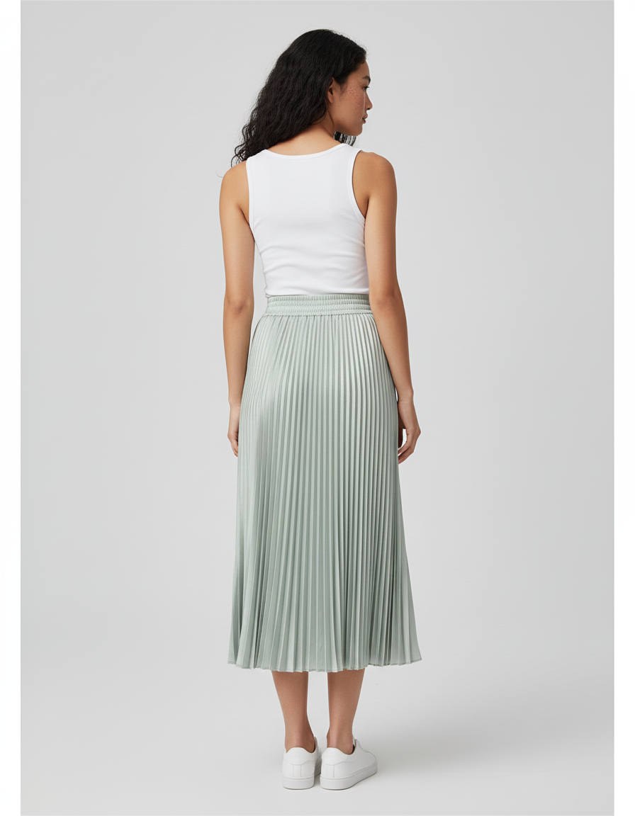 Jupe Longue Vert Menthe Plissée Élégante