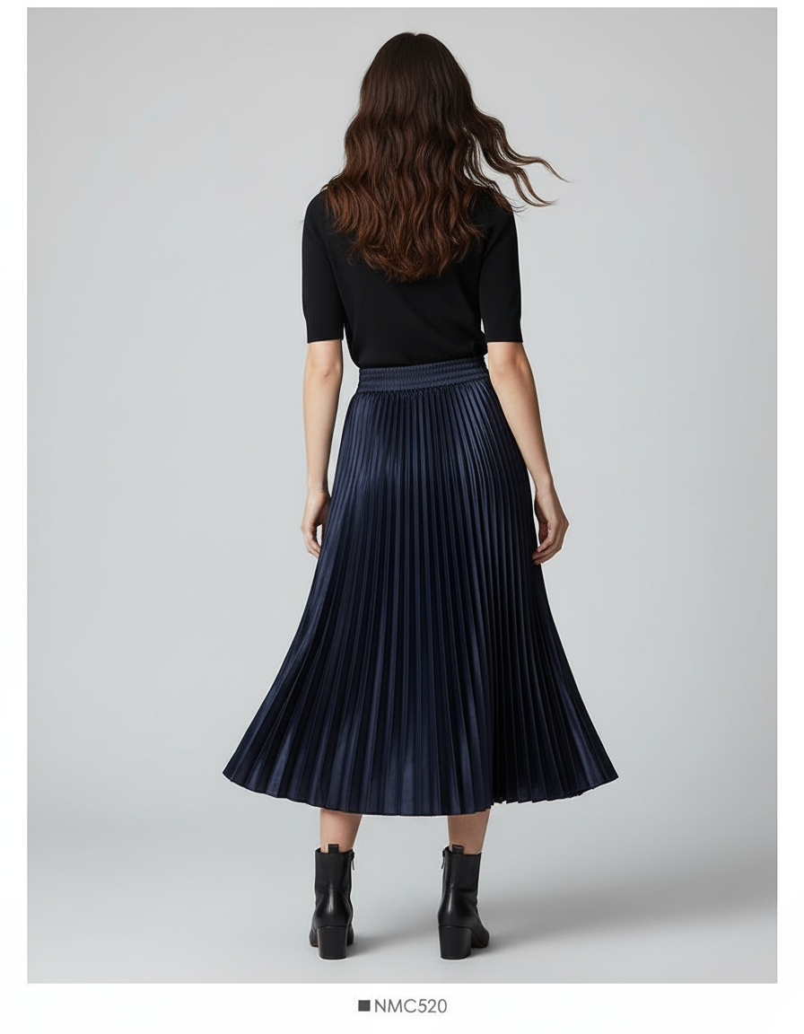 Jupe Longue Satinée Plissée Élégante Chic