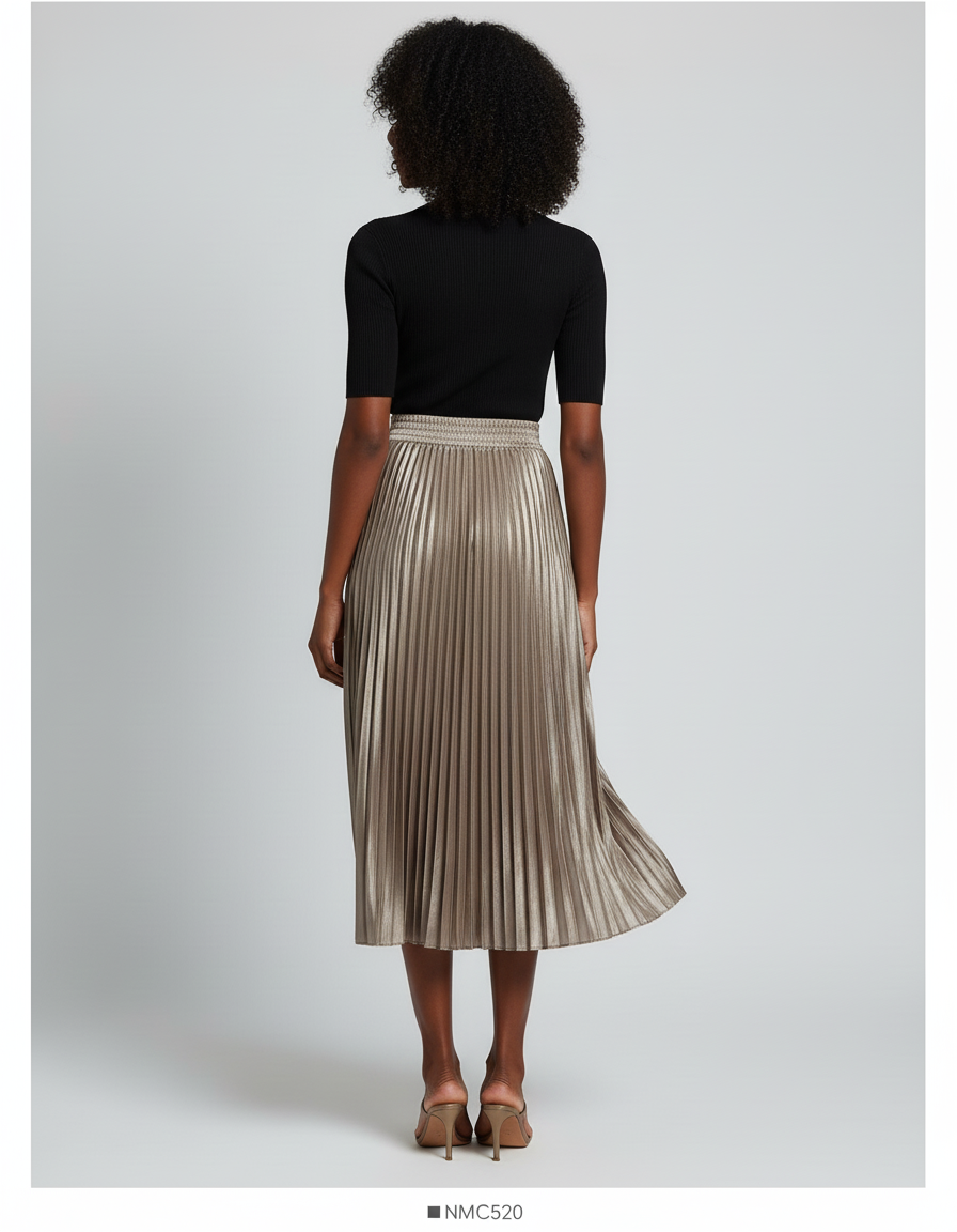 Jupe Longue Plissée Satinée Élégante