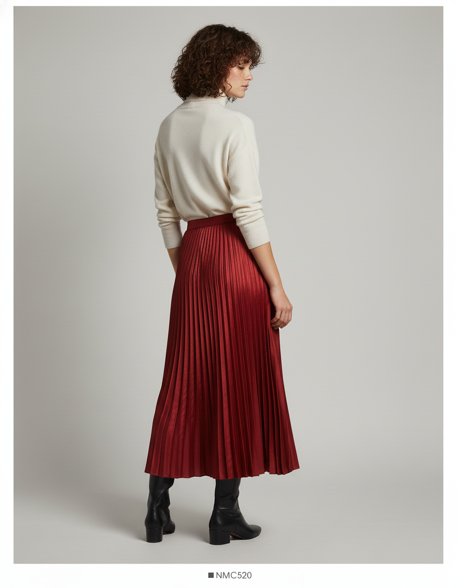 Jupe Longue Rouge Plissée Élégante