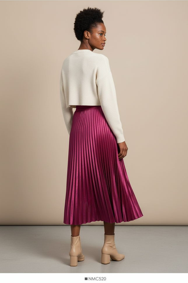 Jupe Longue Fuchsia Plissée Élégante