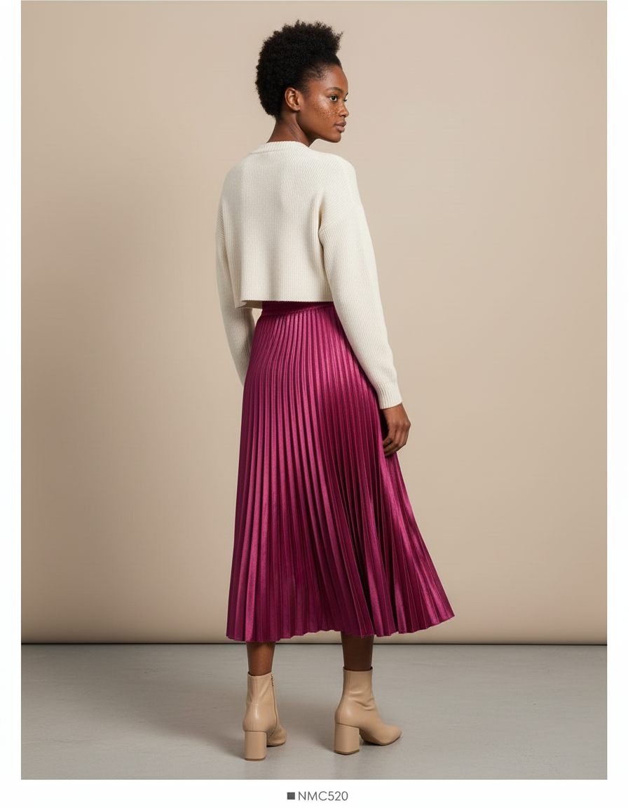 Jupe Longue Fuchsia Plissée Élégante