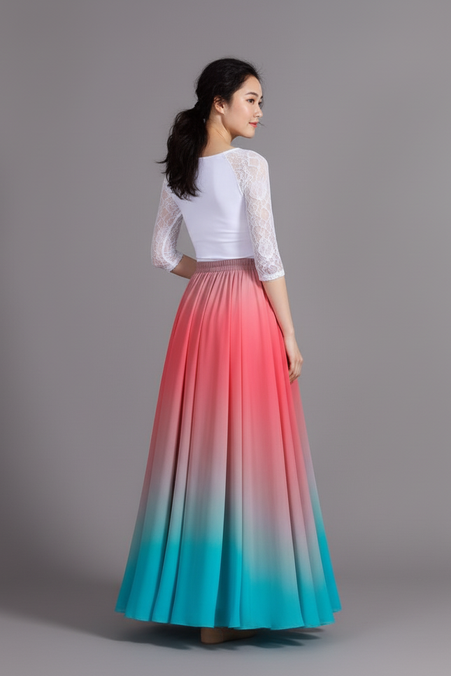 Jupe Longue Dégradée Chiffon Fluide Élégante