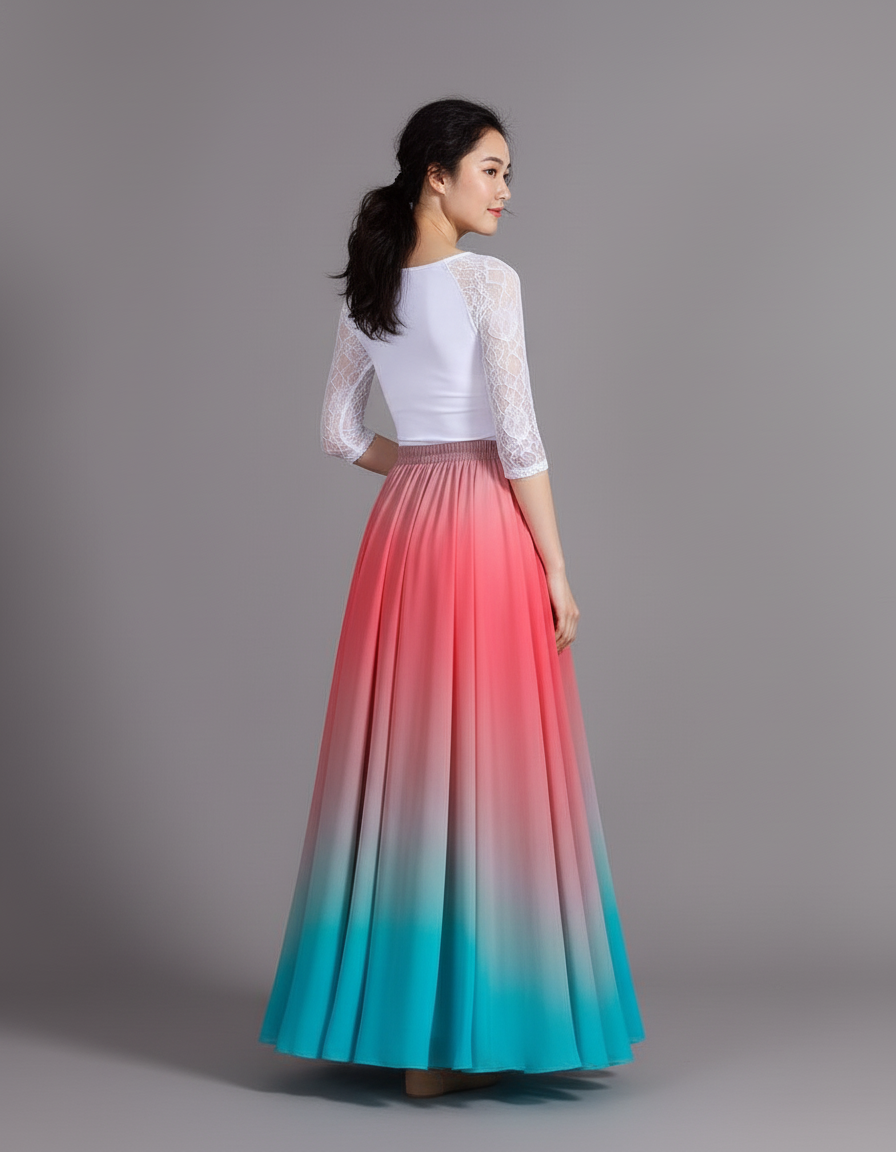 Jupe Longue Dégradée Chiffon Fluide Élégante