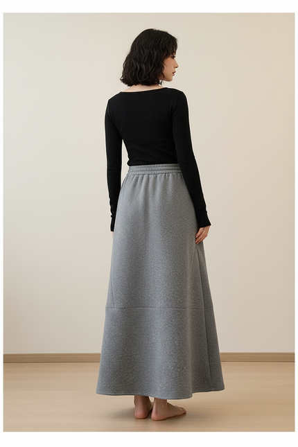 Jupe Longue Grise Molletonnée Décontractée