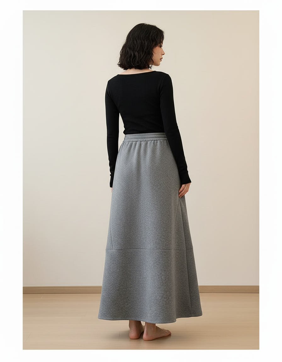 Jupe Longue Grise Molletonnée Décontractée
