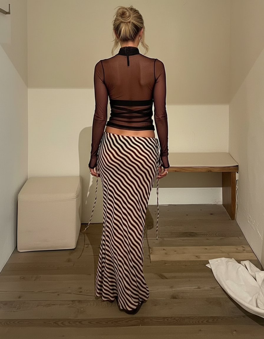 Jupe Longue Rayée Taille Basse Sexy