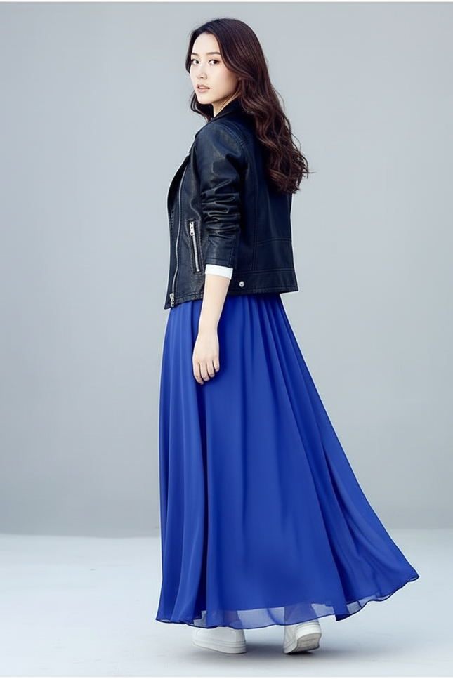 Jupe Longue Bleue Fluide Élégante Chic