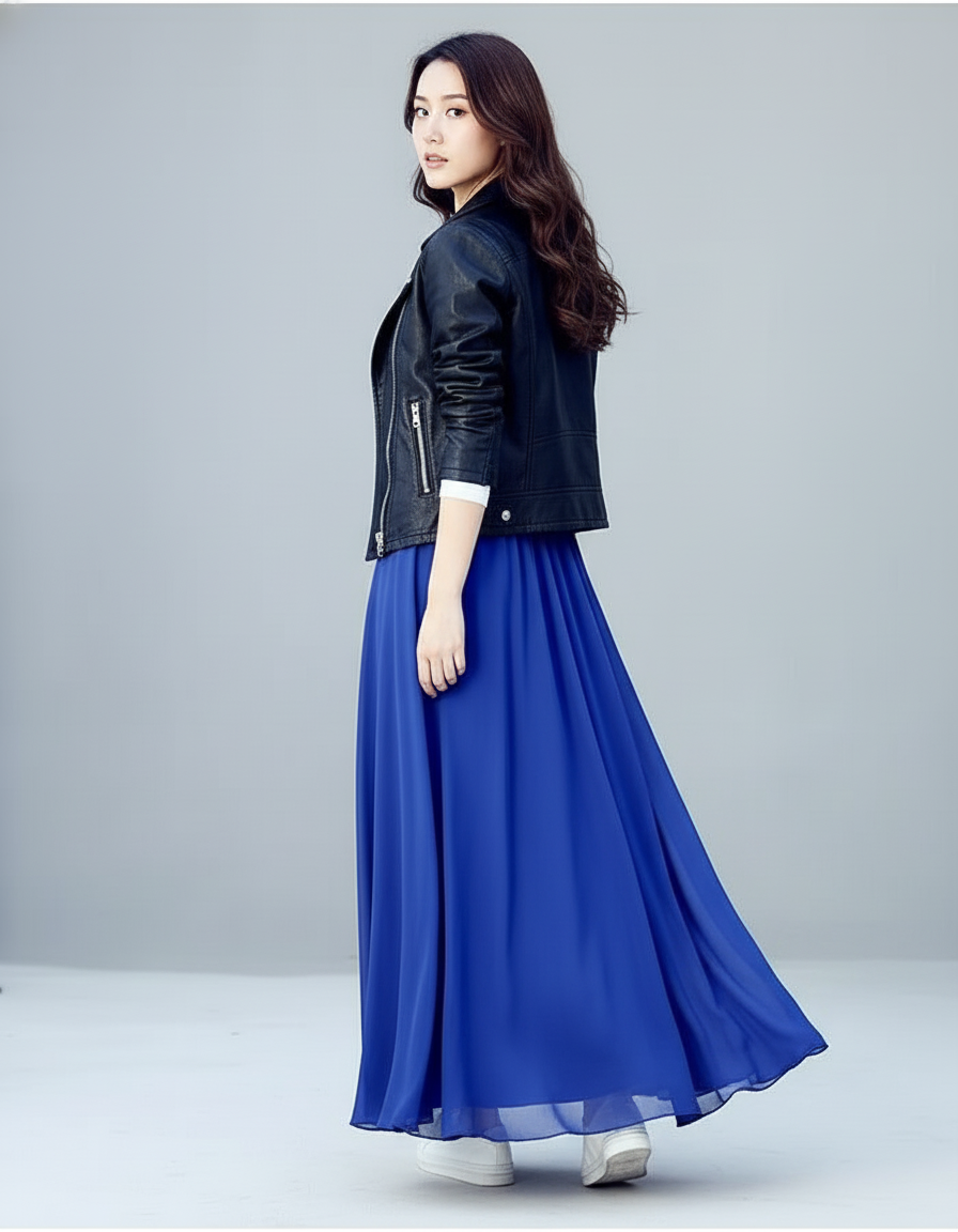 Jupe Longue Bleue Fluide Élégante Chic