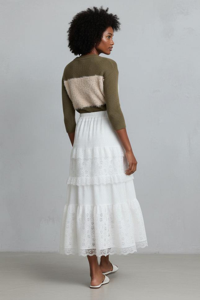 Jupe Longue Blanche Dentelle Bohème Élégante