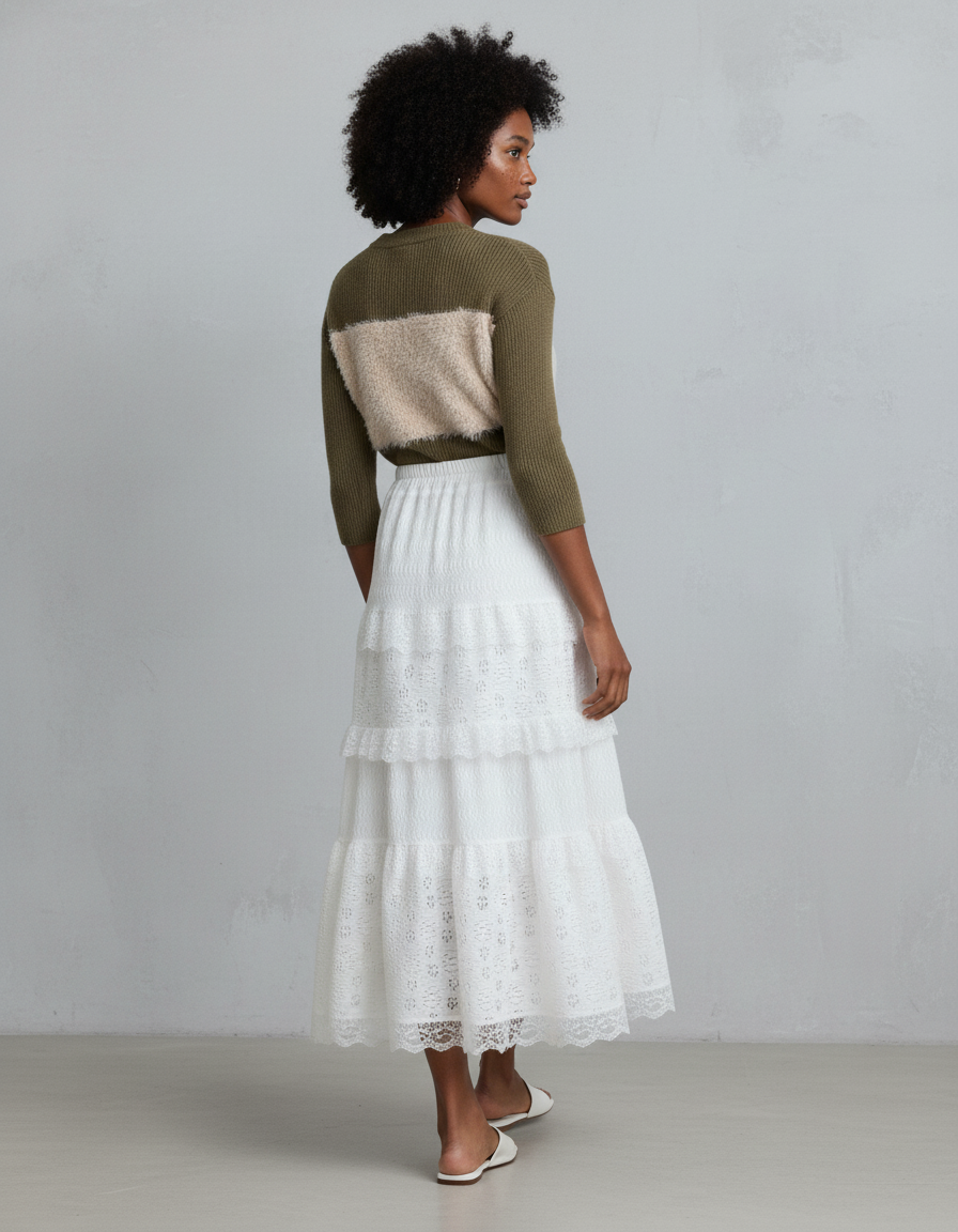 Jupe Longue Blanche Dentelle Bohème Élégante