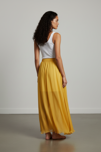 Jupe Longue Jaune Chiffon Fluide