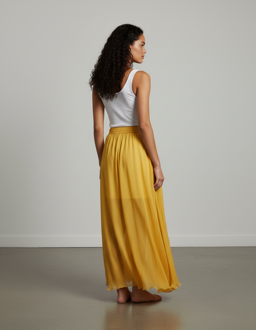 Jupe Longue Jaune Chiffon Fluide