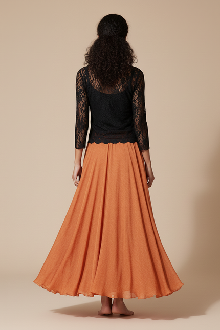 Jupe Longue Orange Chiffon Fluide