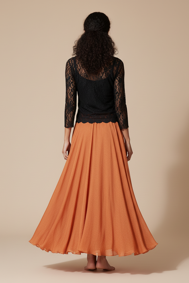 Jupe Longue Orange Chiffon Fluide