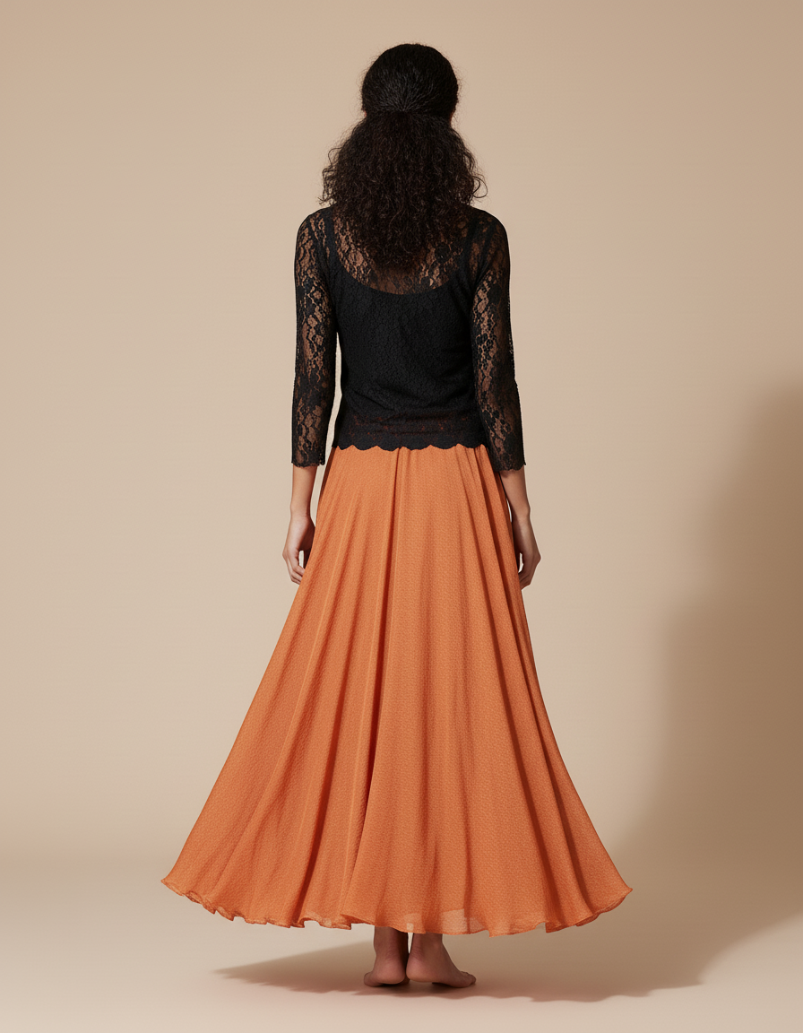 Jupe Longue Orange Chiffon Fluide