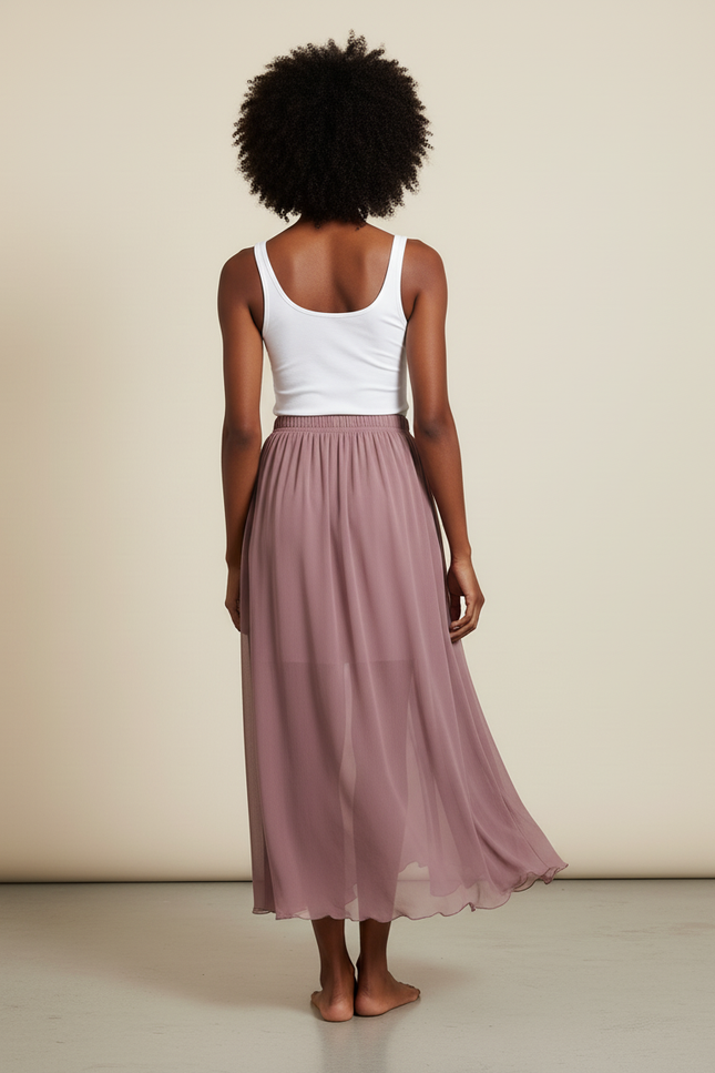 Jupe Longue Mauve Mousseline Fluide