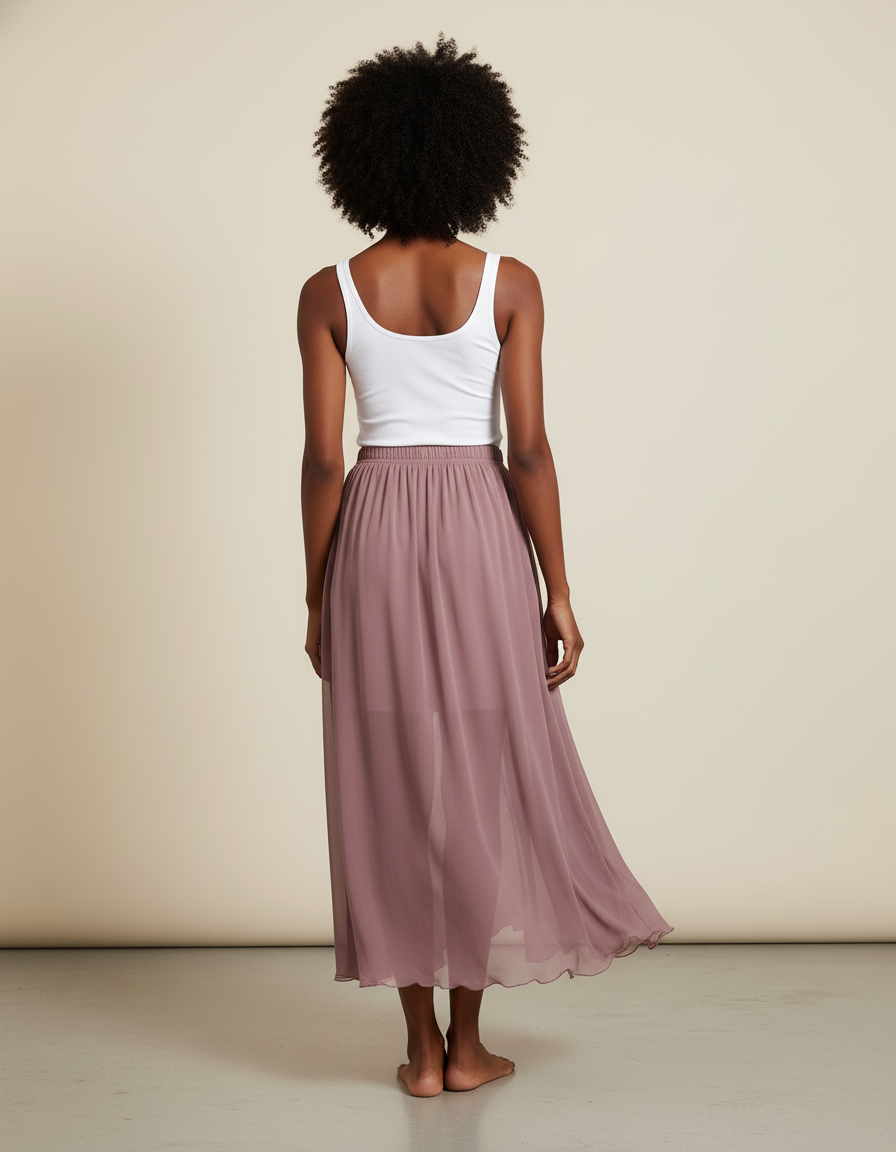 Jupe Longue Mauve Mousseline Fluide