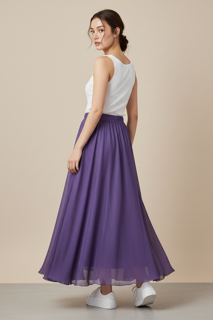 Jupe Longue Violette Chiffon Fluide