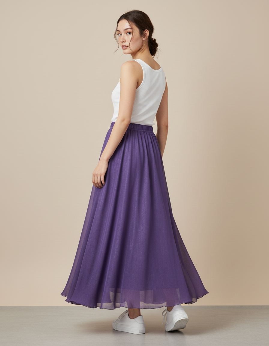 Jupe Longue Violette Chiffon Fluide