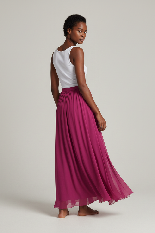 Jupe Longue Fuchsia Chiffon Fluide Élégante
