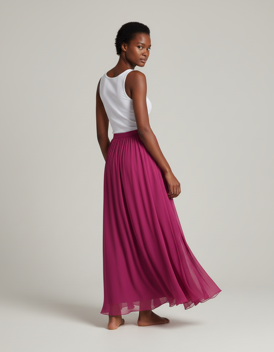 Jupe Longue Fuchsia Chiffon Fluide Élégante