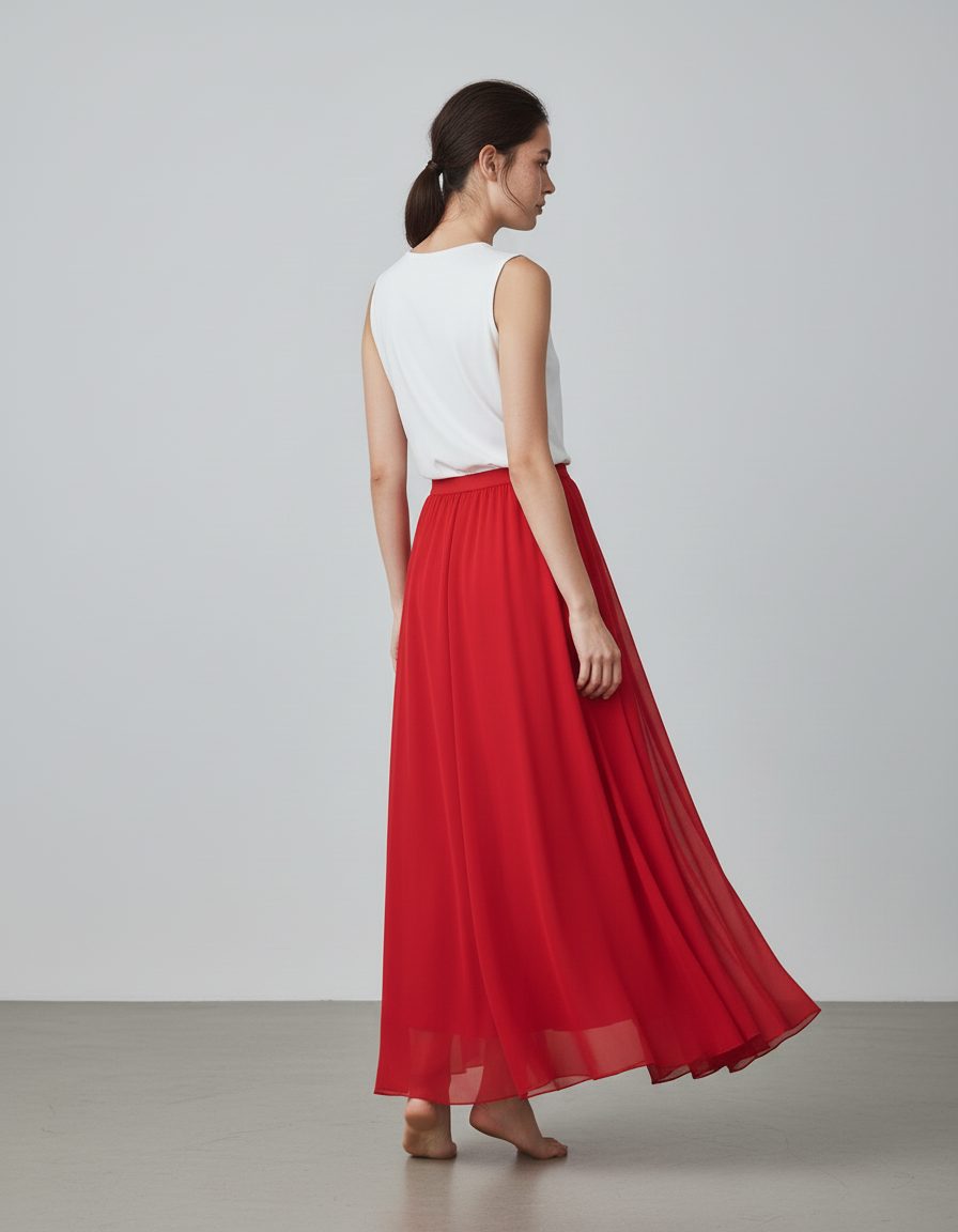 Jupe Longue Rouge Chiffon Fluide