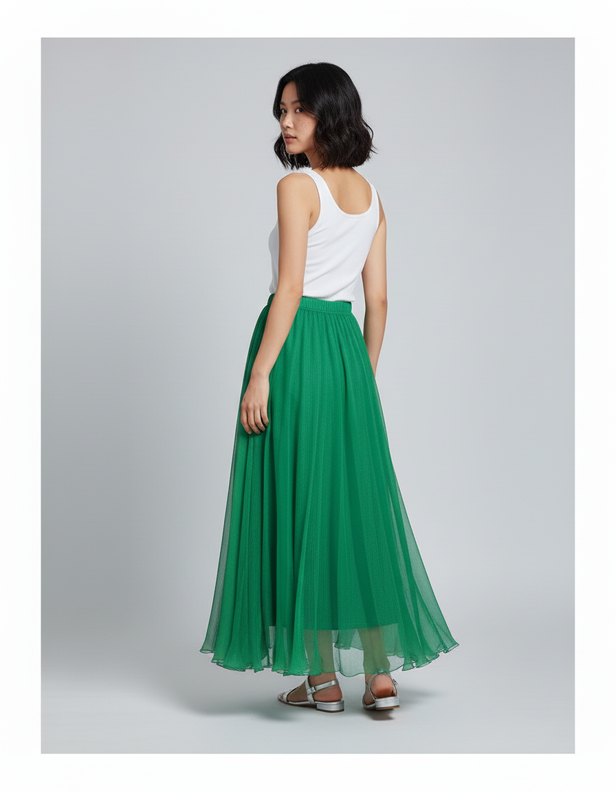 Jupe Longue Verte Chiffon Fluide