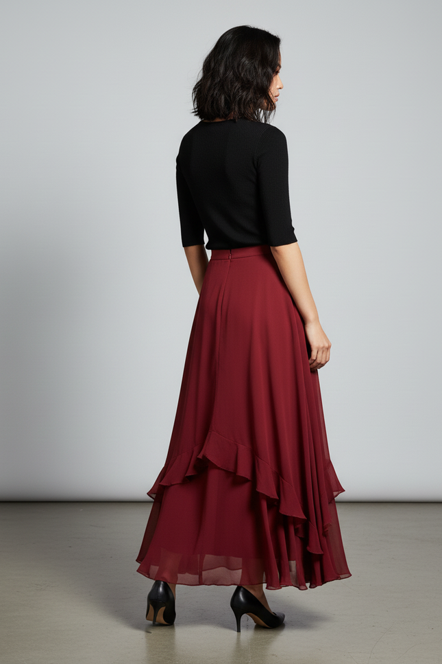 Jupe Longue Bordeaux Chiffon Fluide