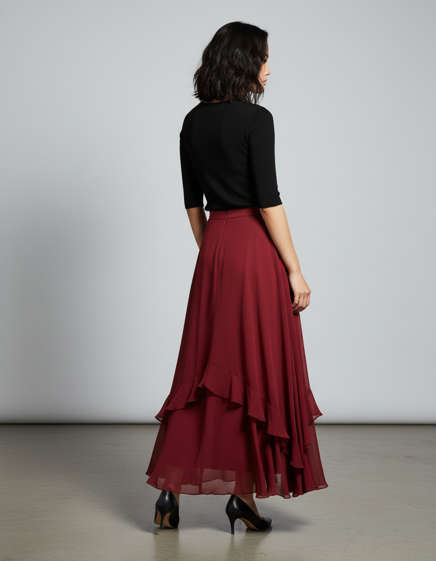 Jupe Longue Bordeaux Chiffon Fluide